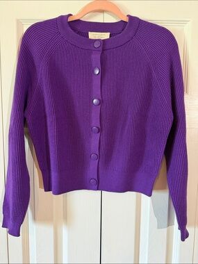 Sezane Purple Ribbed Button Cardigan